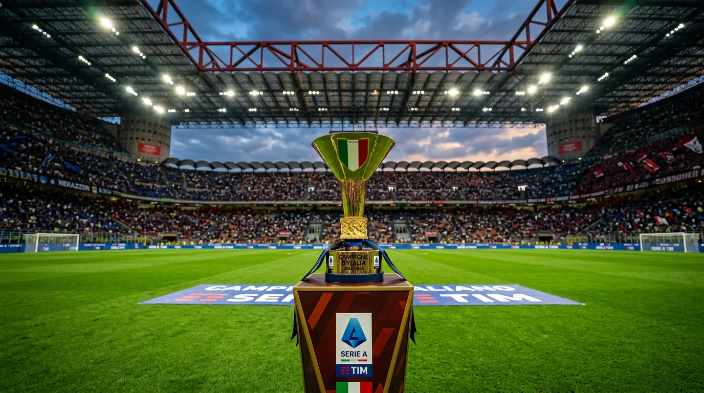 Trofeo del Scudetto de la Serie A italiana sobre césped de estadio