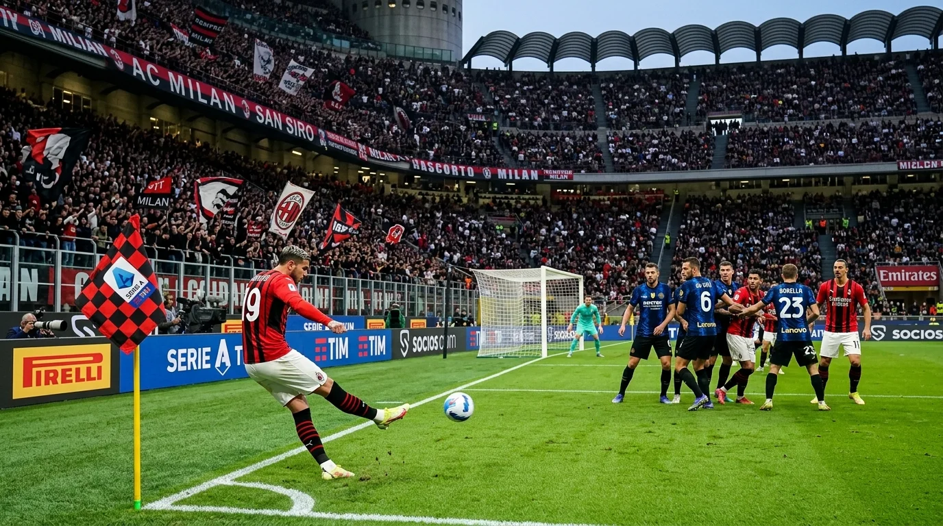 Jugador de fútbol italiano ejecutando saque de esquina en partido de Serie A
