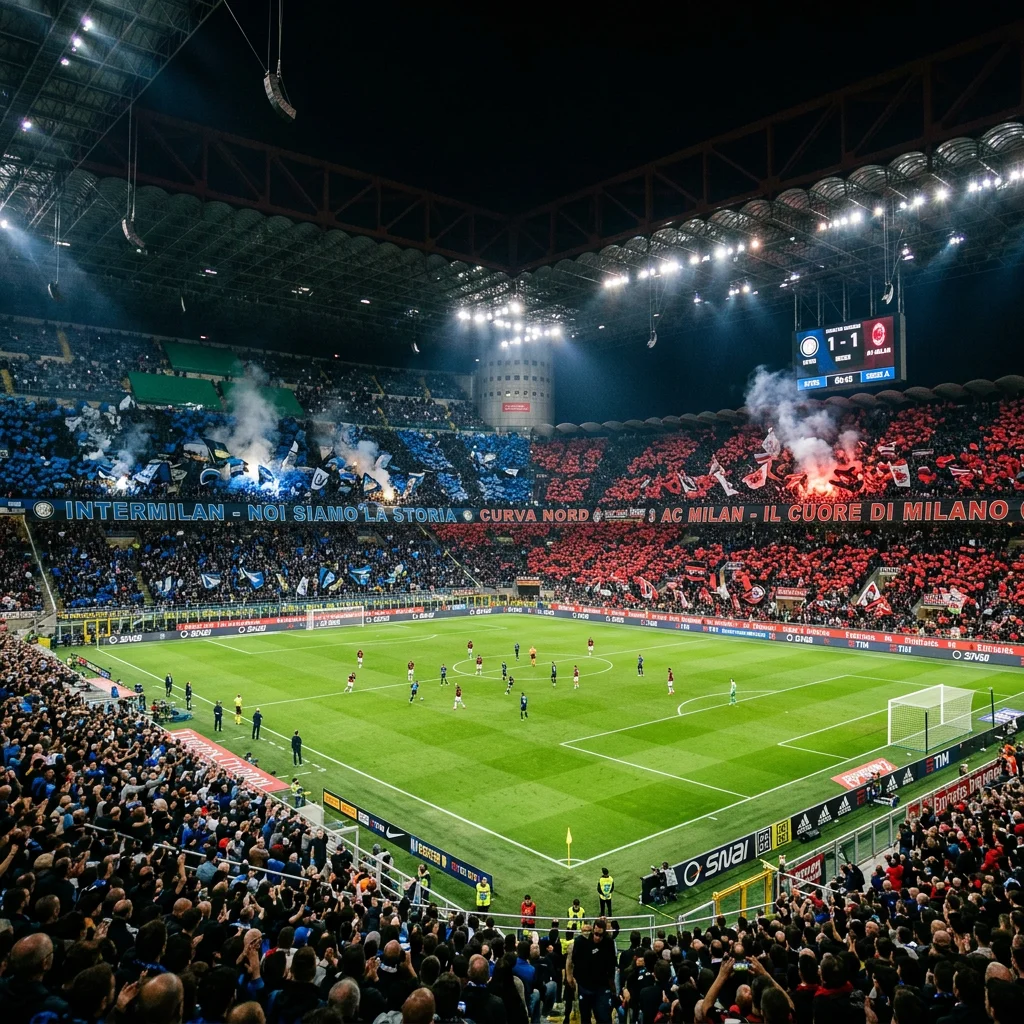 Estadio San Siro de Milán durante el Derby della Madonnina Inter vs Milan