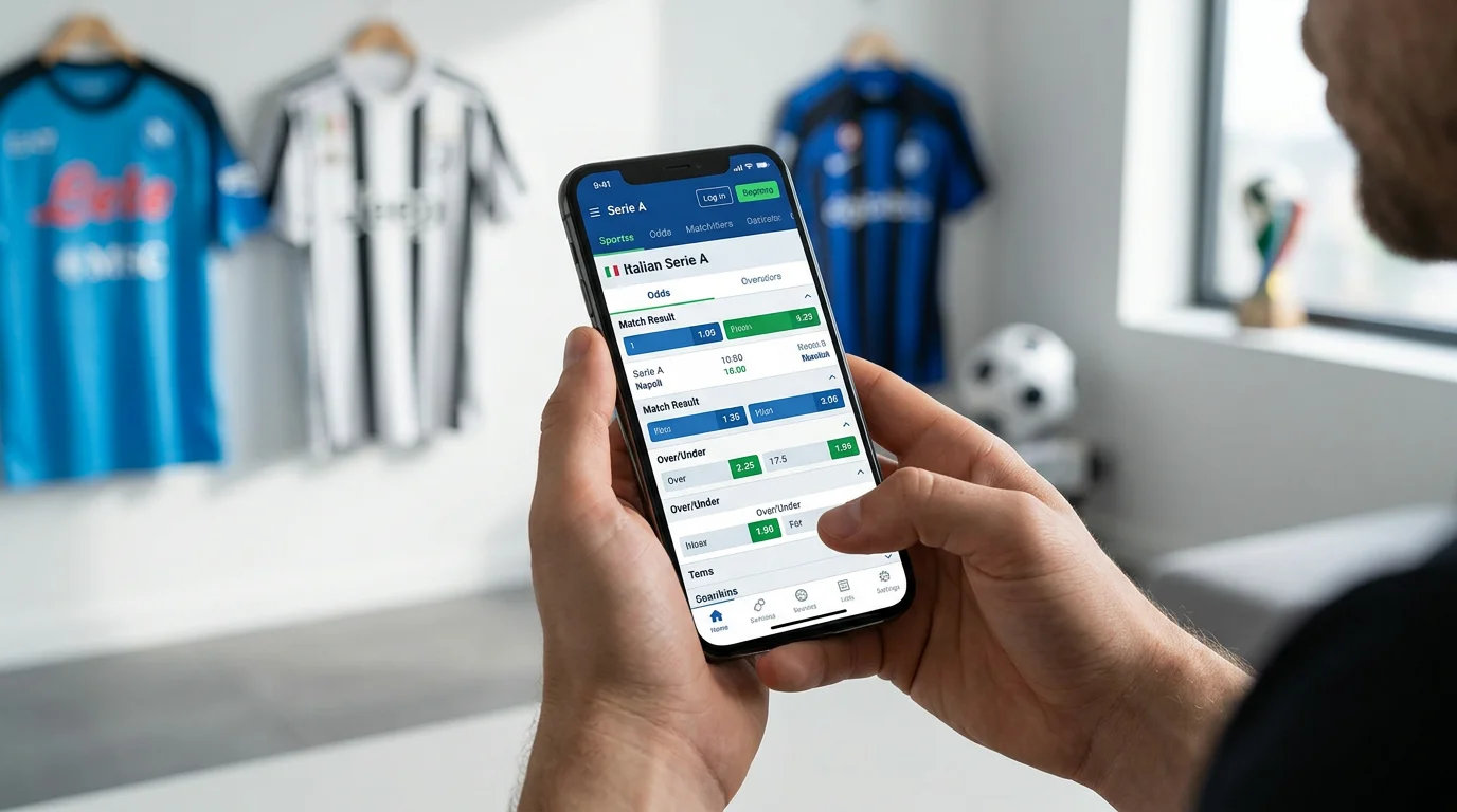 Interfaz de operador de apuestas mostrando mercados de Serie A con cuotas y estadísticas