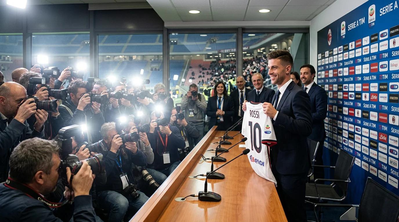 Presentación de nuevo fichaje en estadio de equipo de Serie A italiana