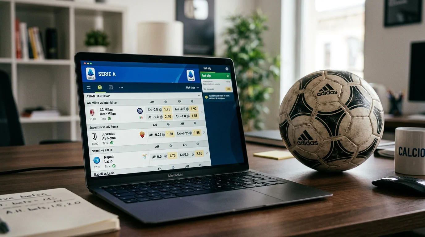 Pantalla de apuestas mostrando líneas de handicap asiático en partido de Serie A