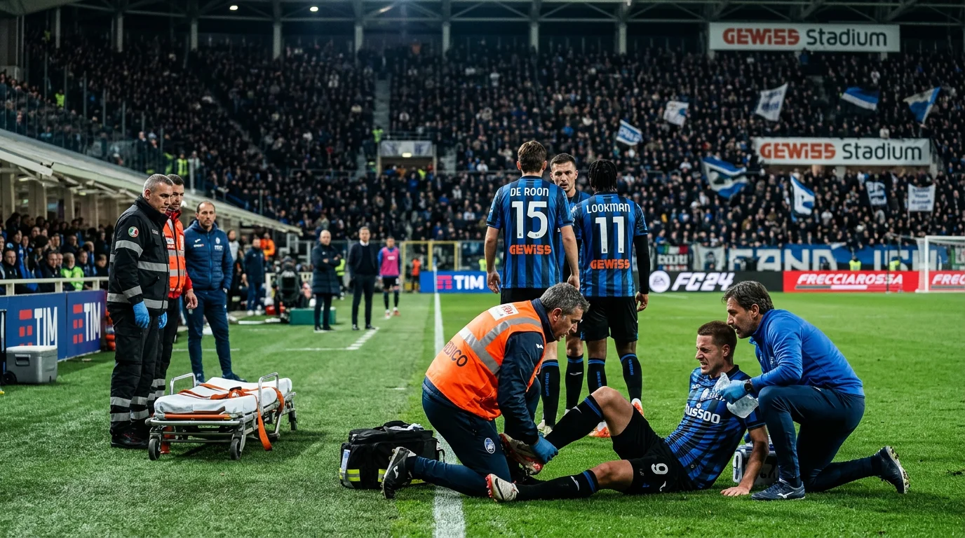Jugador de fútbol italiano siendo atendido por lesión en el campo
