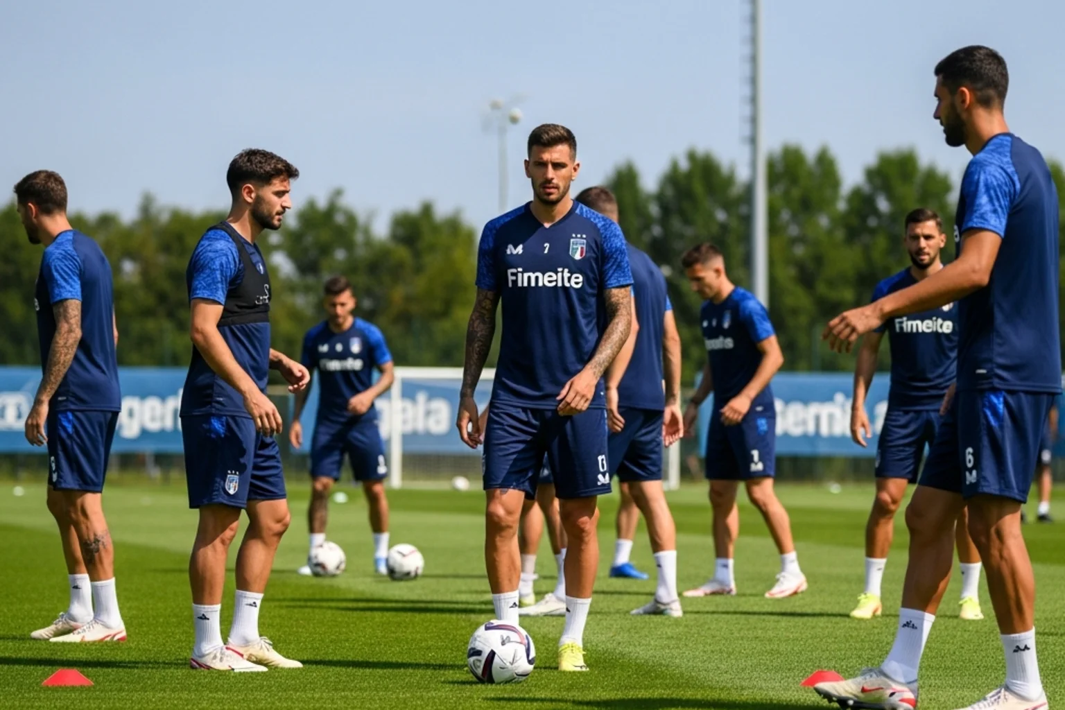 Entrenamiento de equipo de Serie A durante la pretemporada de verano