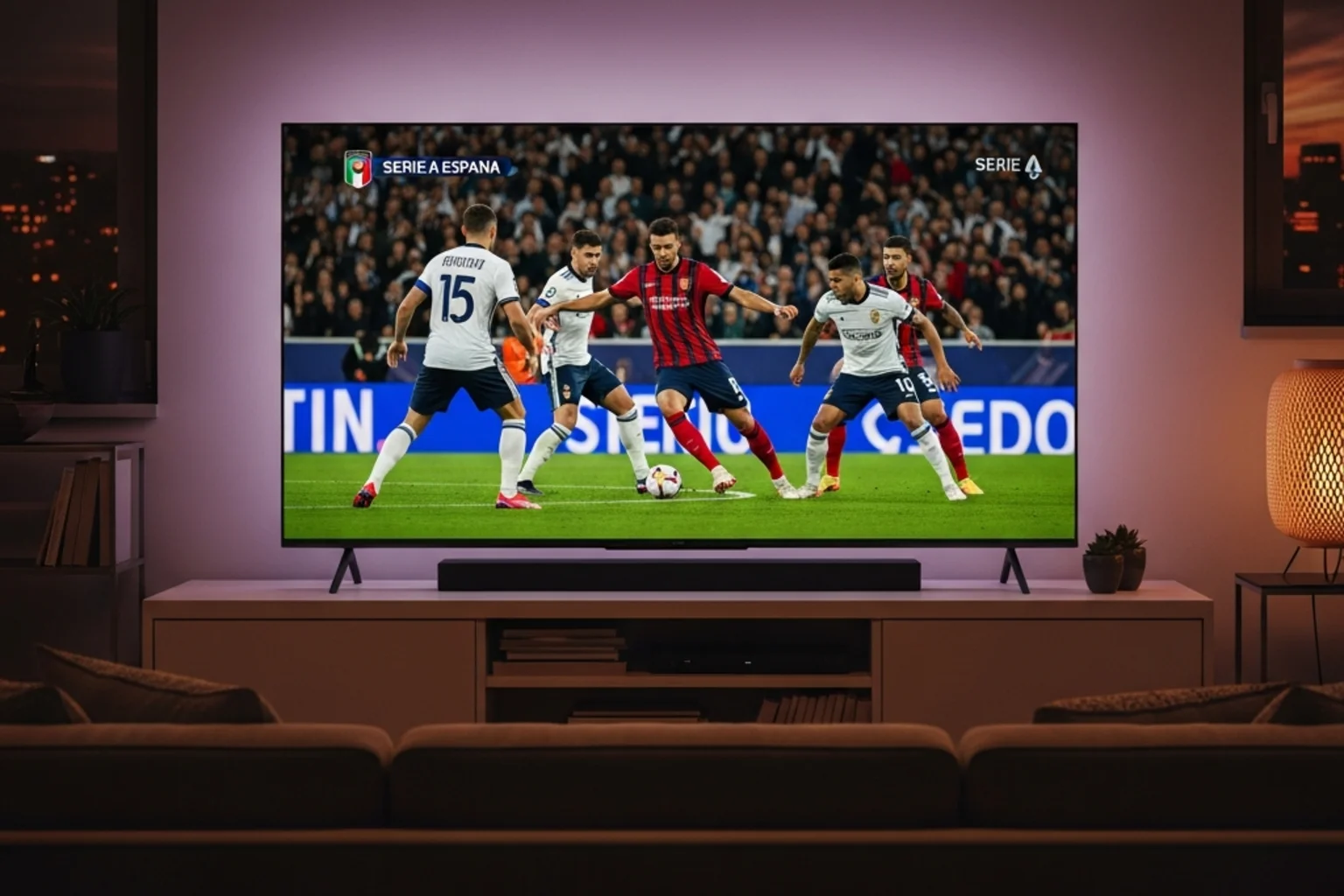 Smart TV mostrando partido de Serie A italiana en streaming desde España