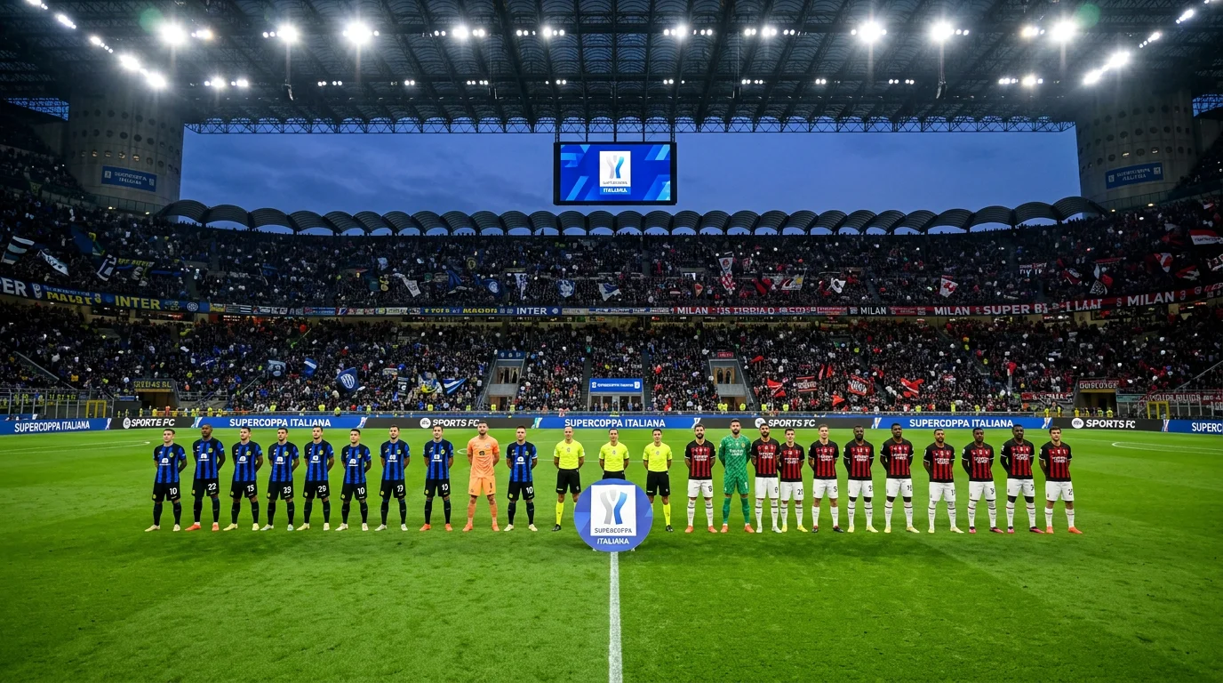 Final de la Supercoppa Italiana con equipos alineados en el campo