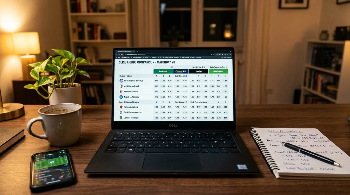 Pantalla de casa de apuestas mostrando cuotas de partidos de Serie A italiana